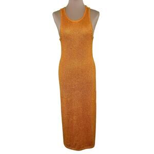 House of Harlow 1960 Midi Tank Dress Medium Womens Orange Knit Sequin Racerback